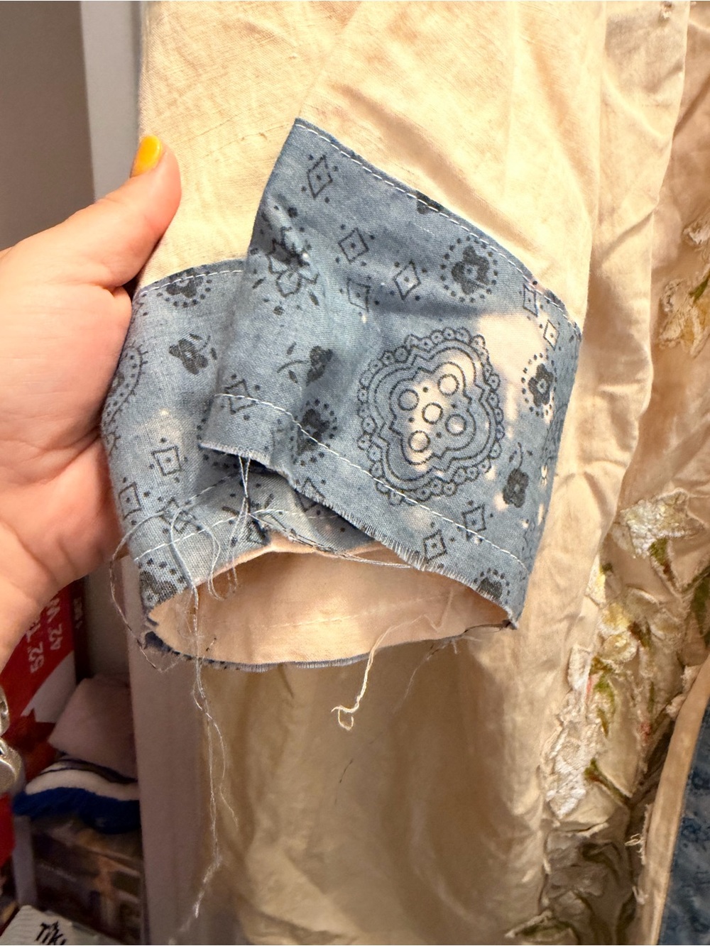Embroidered Pale Yellow Open-Front duster with Blue Trim free people like - Picture 2 of 13